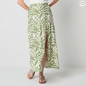 by & by Smocked Green and White Maxi Skirt